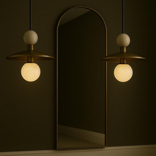 Brass Pendant Light, Marble Stone Chandelier Lighitng, Modern Brass Finish Ceiling Lamp, Light Pendant, Bedside Ceiling Lamp,