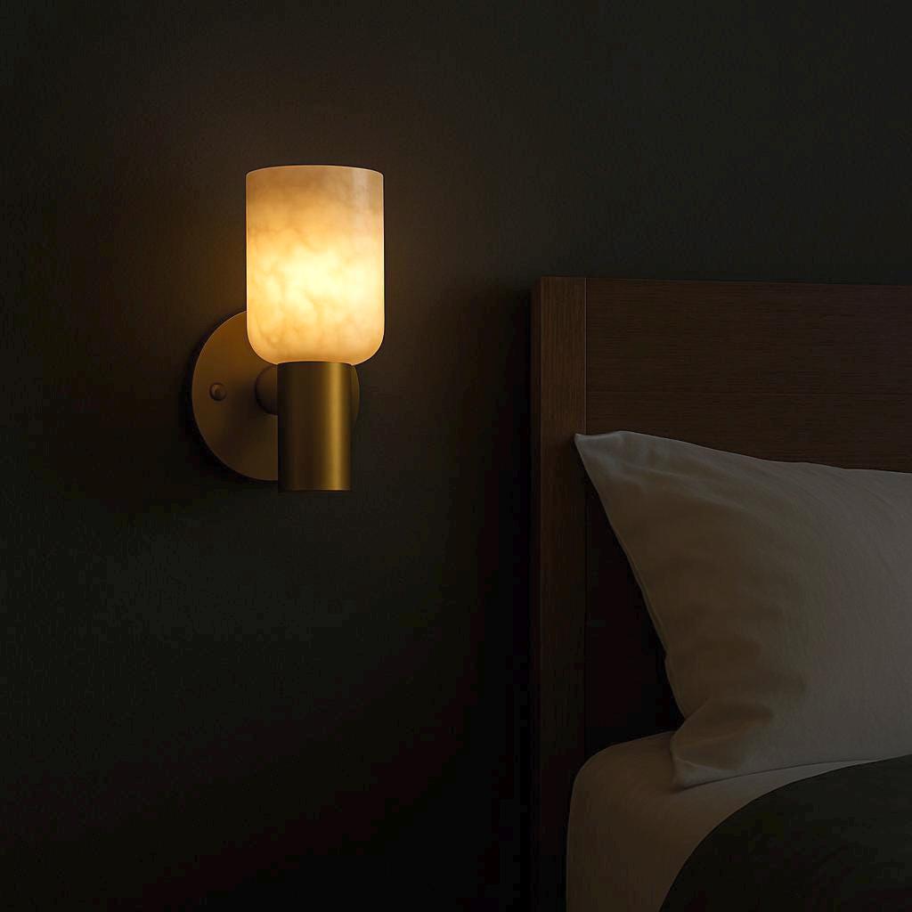 Minimal Alabaster Sconce Light, Mid Century Modern Wall Light Sconce, Wall Light Sconce, Brass Wall Lamp, Bedside Reading Lamp