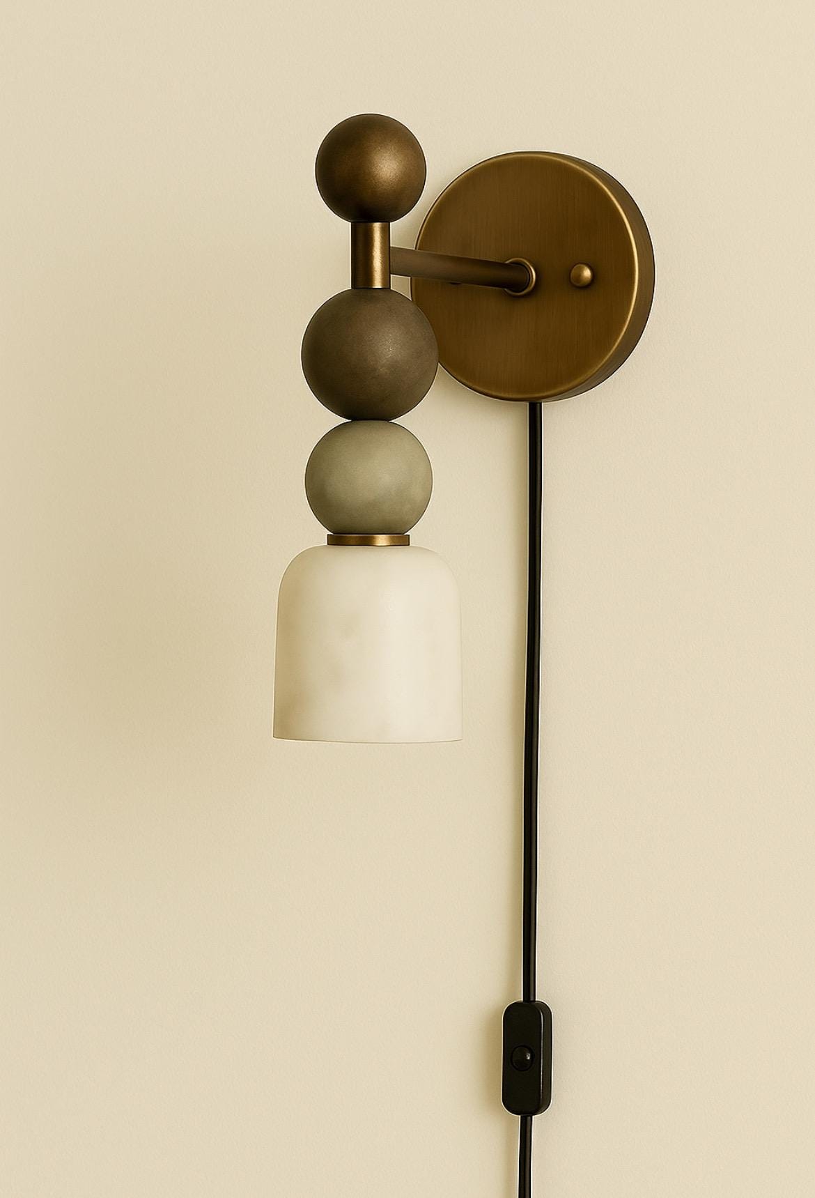 Alabaster Wall Sconce, Mid Century Modern Wall Sconce, Vintage Wall Light Sconce, Brass Wall Lamp, Minimal Sconce Light, Modern Brass Light