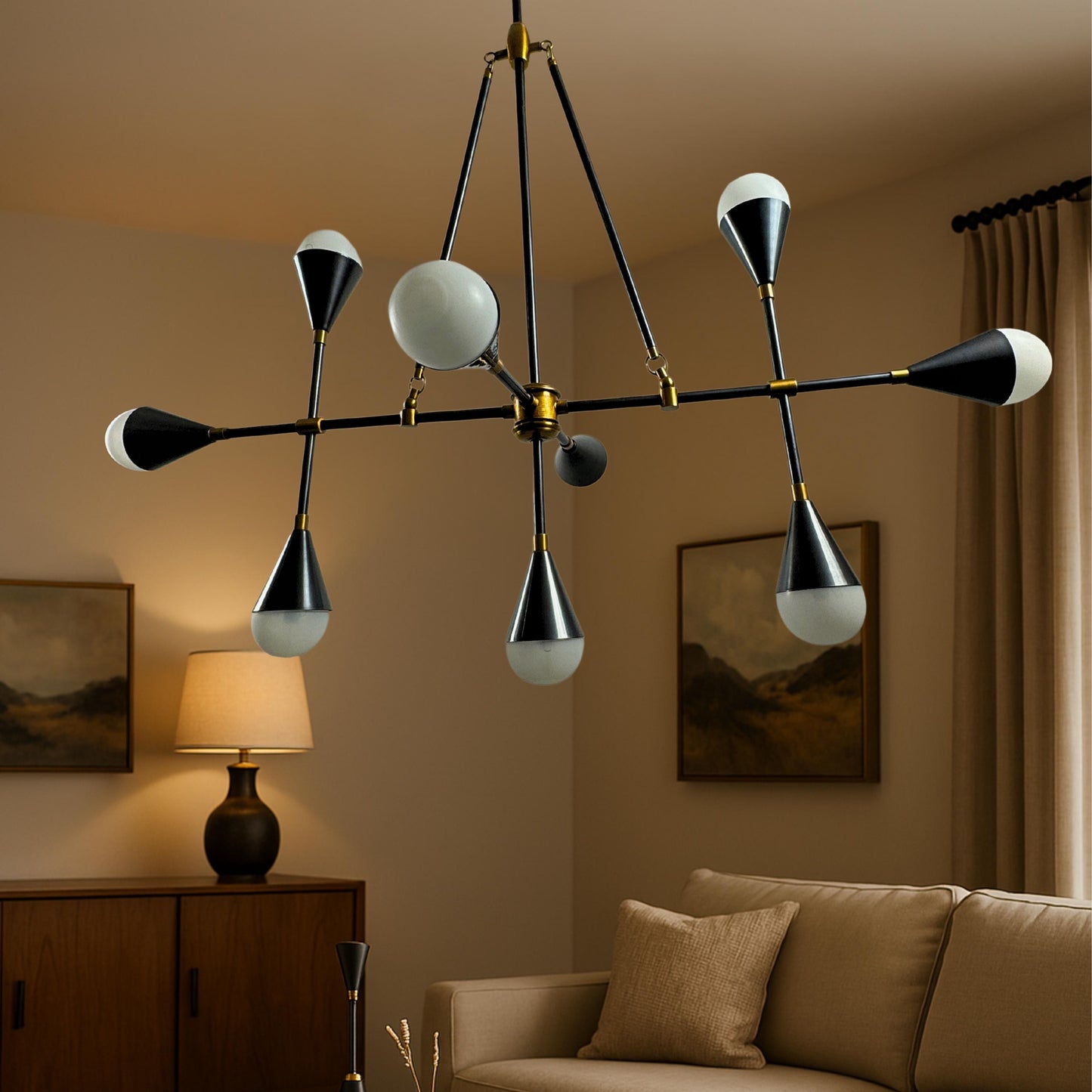 Handcrafted Brass Chandelier Lighting, Handmade Brass Finish Pendant Light, Modern Chandelier, Frosted Glass Ceiling Light Fixture