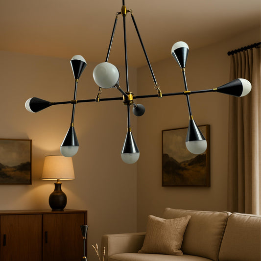 Handcrafted Brass Chandelier Lighting, Handmade Brass Finish Pendant Light, Modern sputnik Chandelier, Frosted Glass Ceiling Light Fixture