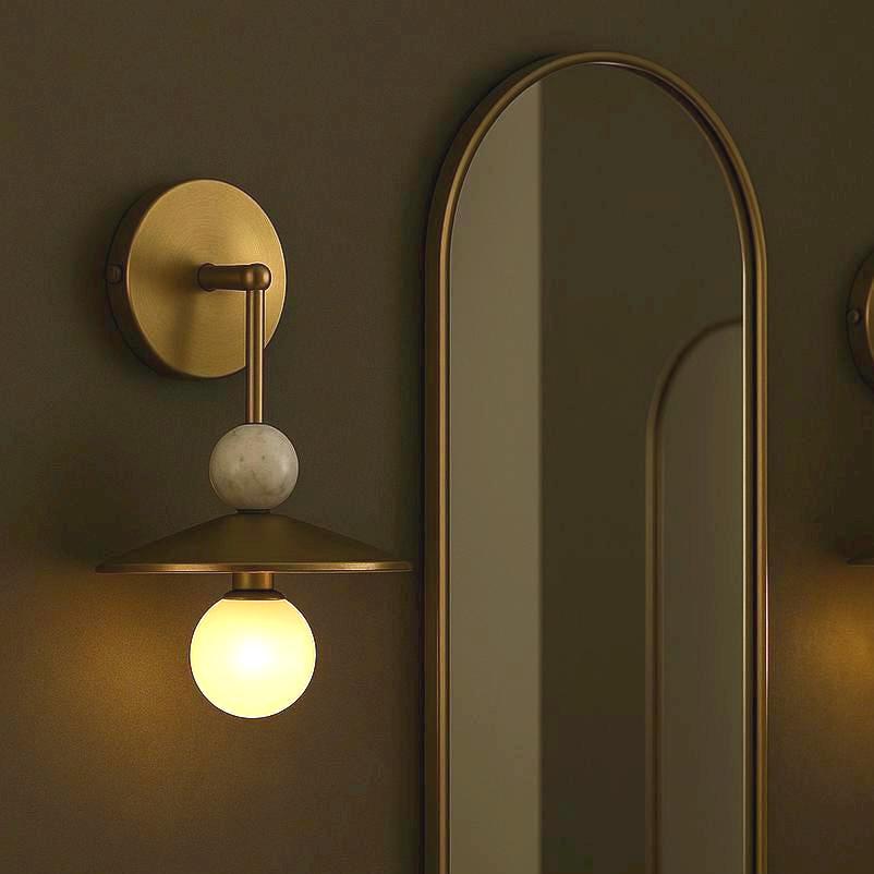 Mid Century Modern Brass Wall Sconce Light, Marble Stone Wall Light Sconce, Indoor Wall Lamp , Handcrafted Brass Light fixture