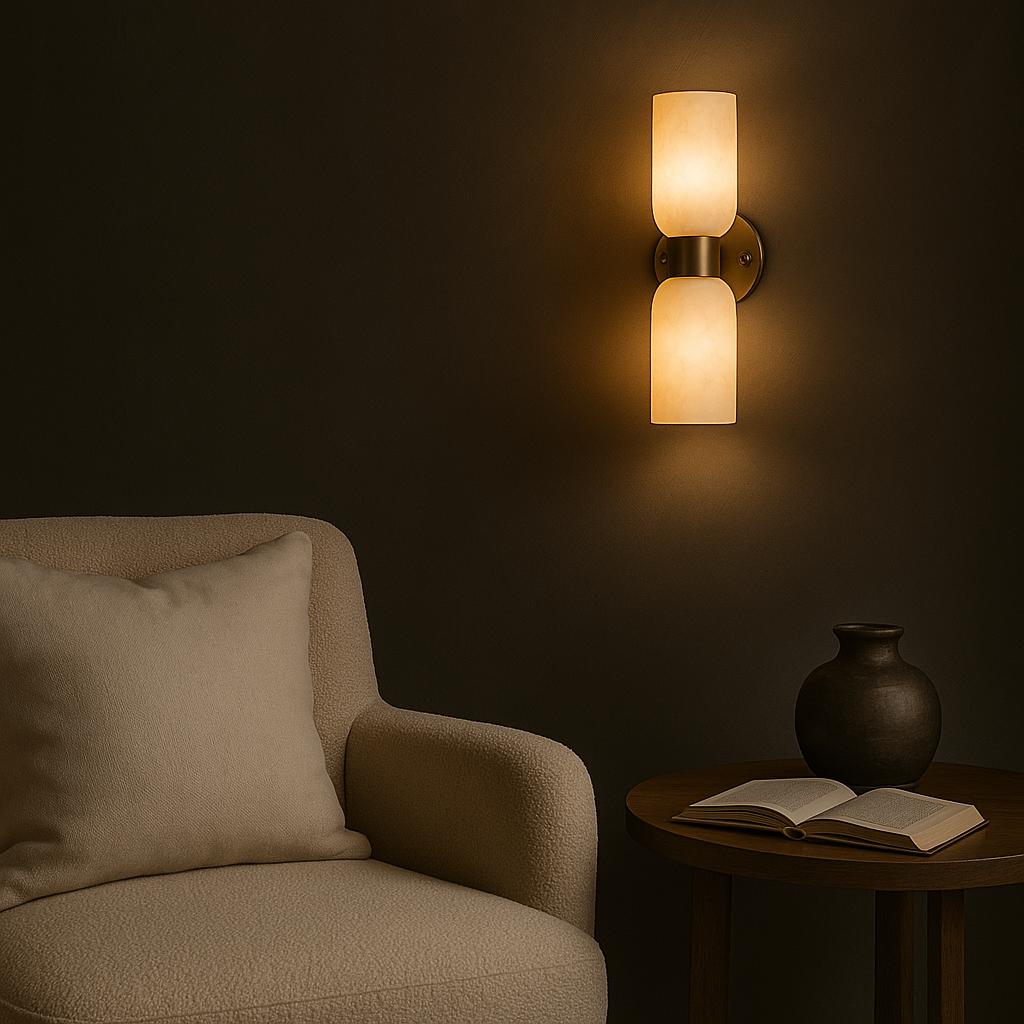 Double Alabaster Sconce Light, Modern Wall Light Sconce, Wall Light Sconce, Brass Wall Lamp, Minimal Sconce Light, Mid Century Brass Light