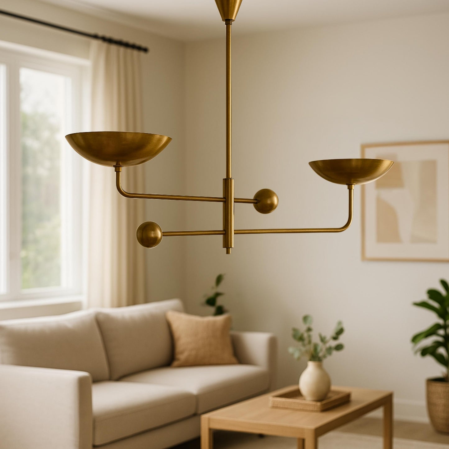 Brass Chandelier Lighting, Sputnik Chandelier Light Fixture, Brass Finish Pendant Light, Modern Chandelier, 2 Ceiling Light Fixture