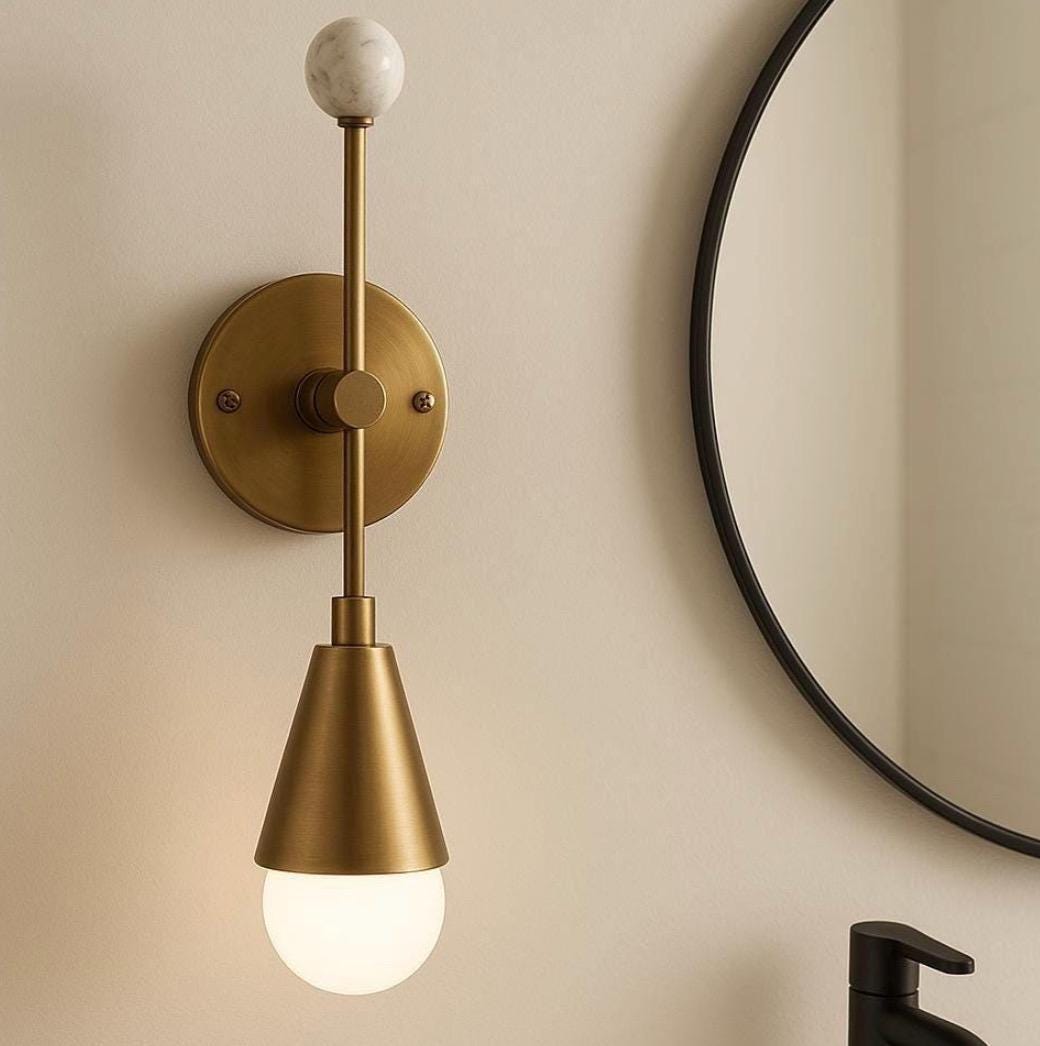 Handmade Gemstone Brass Wall Sconce Light, Mid Century Modern Wall Light Sconce, Brass Finish Wall Lamp