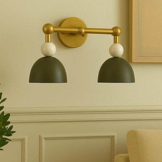 Double Brass Shade Wall Light Sconce, Bedroom Wall Lamp, Indoor Wall Light, Mid Century Modern Wall Sconce, Reading Lamp