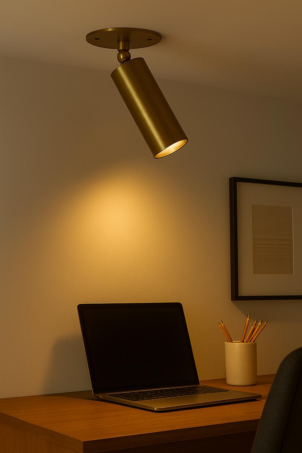 Adjustable Brass Spotlight, Modern Ceiling-Mounted Light Fixture for Hallway, Office, or Living Room, Minimalist Vintage Style
