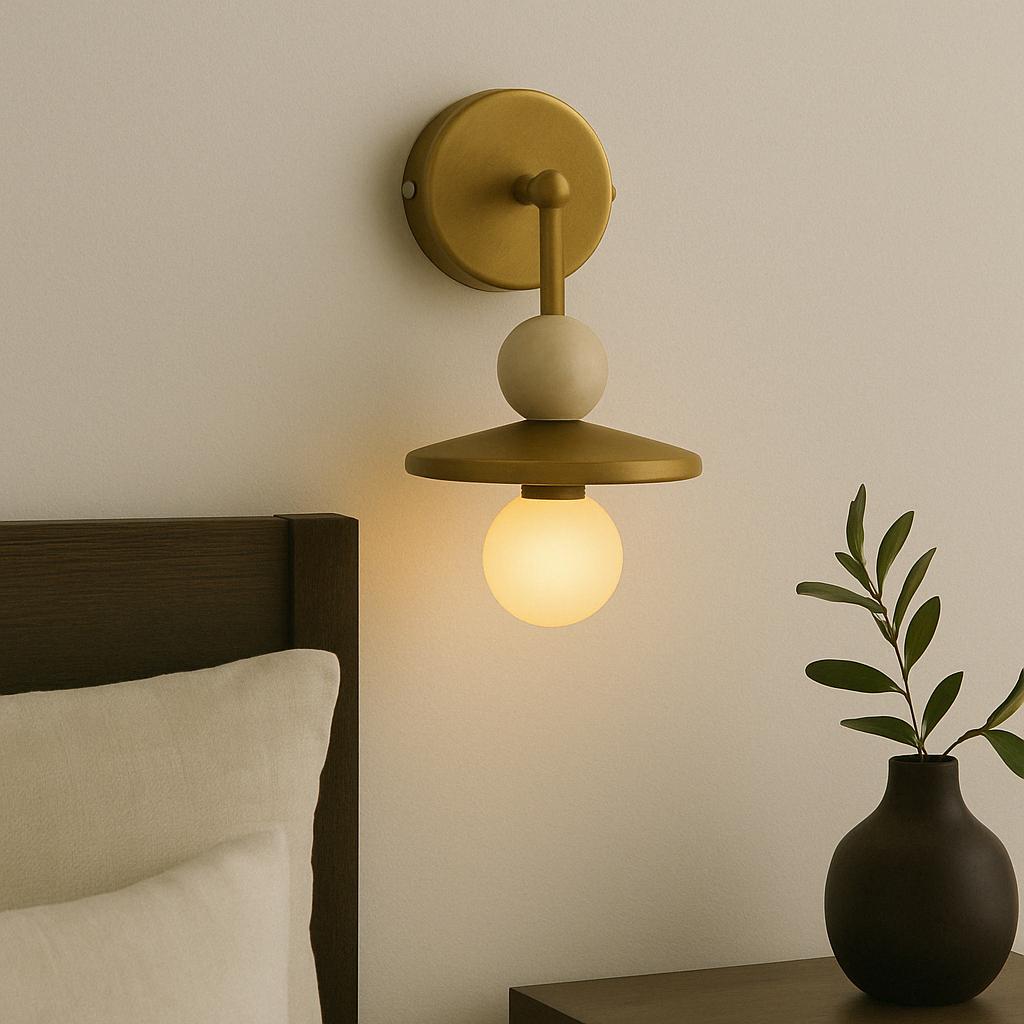 Mid Century Modern Brass Wall Sconce Light, Marble Stone Wall Light Sconce, Indoor Wall Lamp , Handcrafted Brass Light fixture