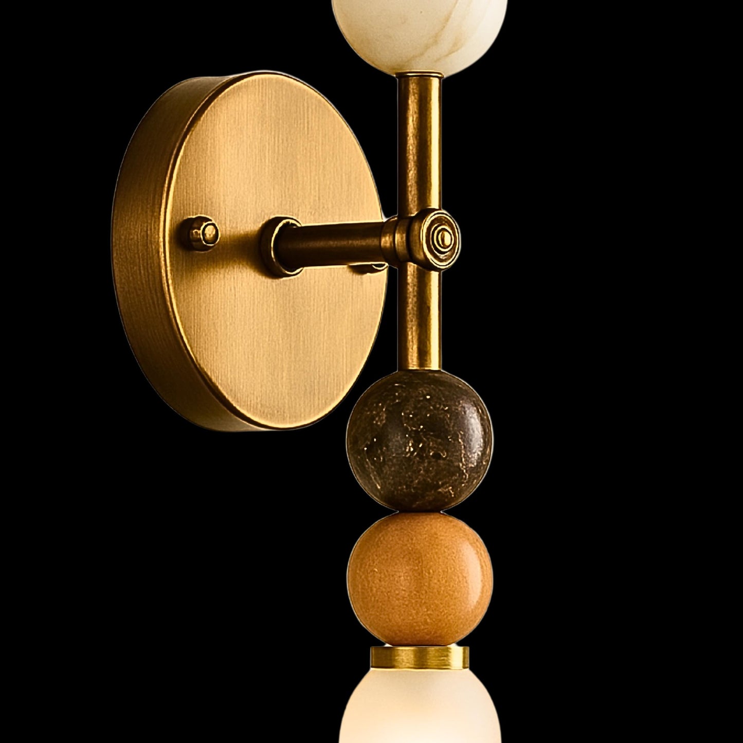 Mid Century Modern Sconce, Frosted Glass with Marble Gemstone Brass Wall Light Sconce, Bathroom Vanity, Indoor Wall Light