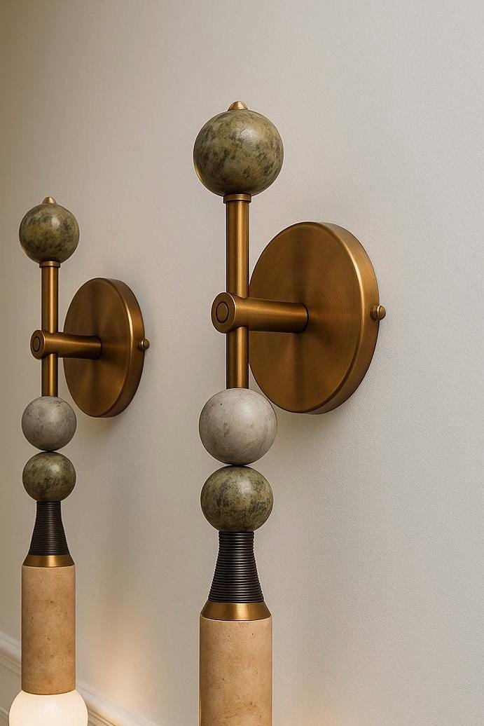 Gemstone Marble Wall Sconce Light, Brass Wall Light Sconce, Bedroom Light, Indoor Wall Light, Mid Century Modern Wall Sconce, Reading Lamp