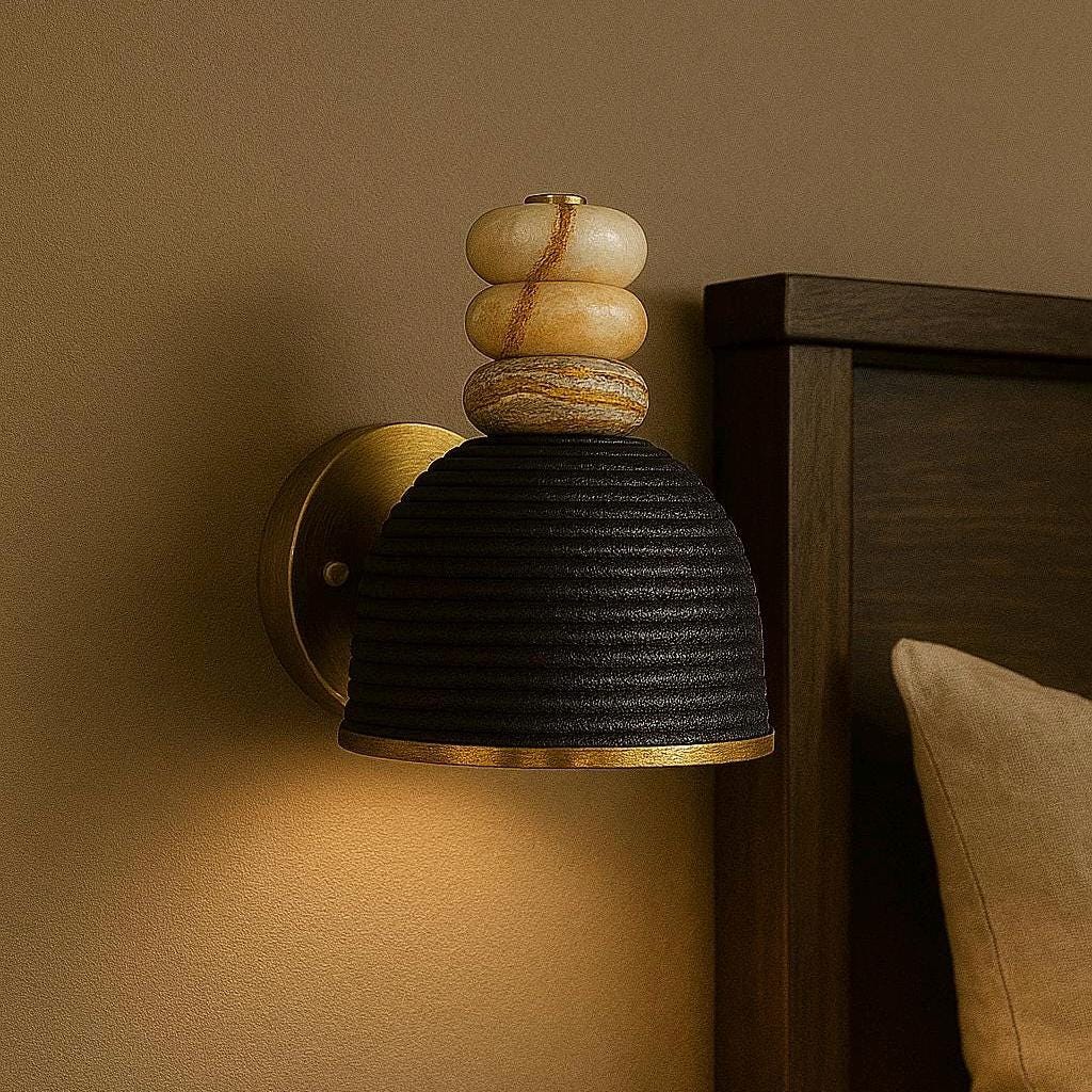 Gemstone Brass Wall Light Sconce, Unique Wall Lamp Bun Style, Mid Century Modern Wall Sconce Light, Bathroom Vanity Light, Indoor Wall Light