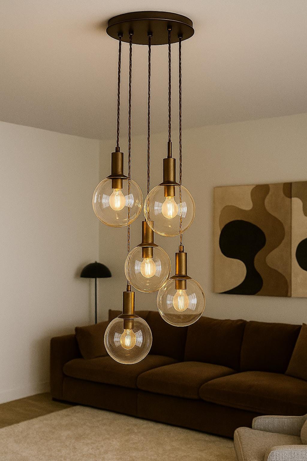 Set of 5 Chandelier Lighting, Blown Glass Pendant Light, Ceiling Light Fixture, Handmade Light Fixture, Modern Kitchen Island Chandelier