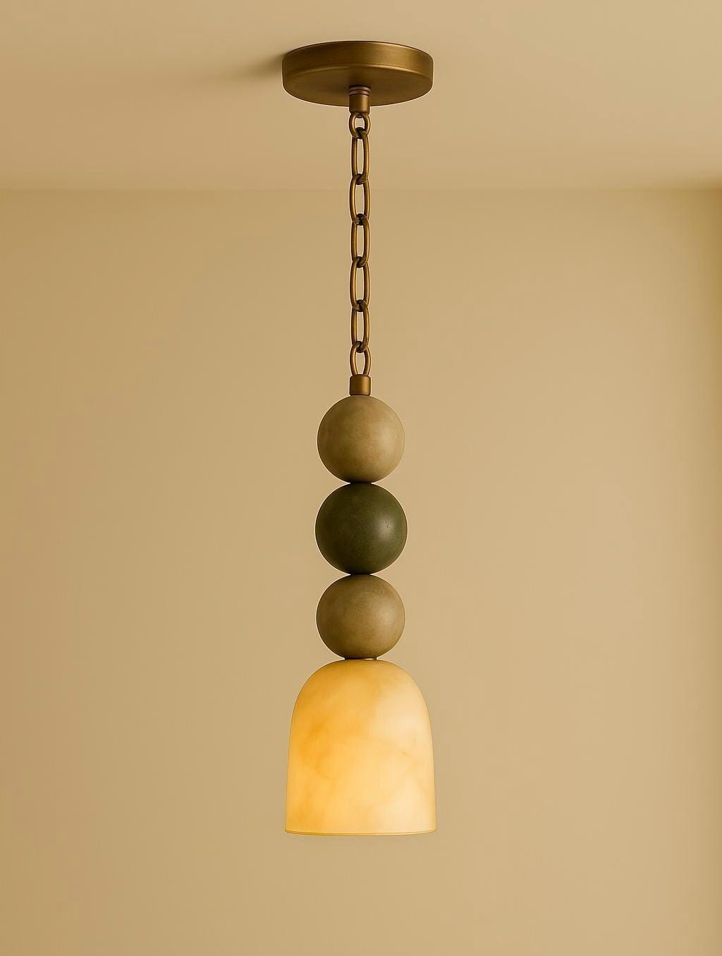 Alabaster Chain Pendant, Gemstone Pendant Light, Modern Chandelier Ceiling Lamp, Alabaster and Brass Light Pendant, Bedside Ceiling Lamp