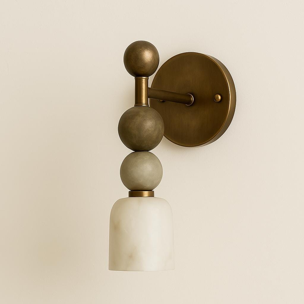 Alabaster Wall Sconce, Mid Century Modern Wall Sconce, Vintage Wall Light Sconce, Brass Wall Lamp, Minimal Sconce Light, Modern Brass Light