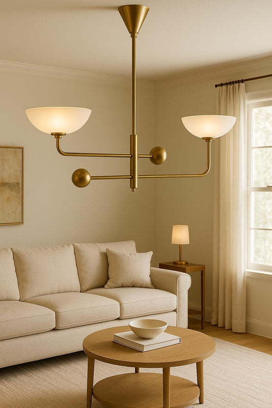 Frosted Glass Chandelier Lighting, Sputnik Pendant Light Fixture, Brass Finish Pendant Light, Modern Chandelier, 2 Ceiling Light Fixture