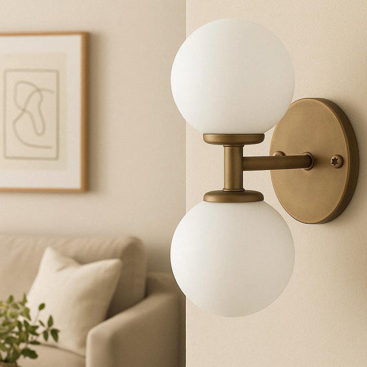 Double Frosted Glass Light Sconce, Modern Wall Sconce Light, Brass Finish Wall Light Sconce, Vintage Wall Lamp, Minimal Sconce Light