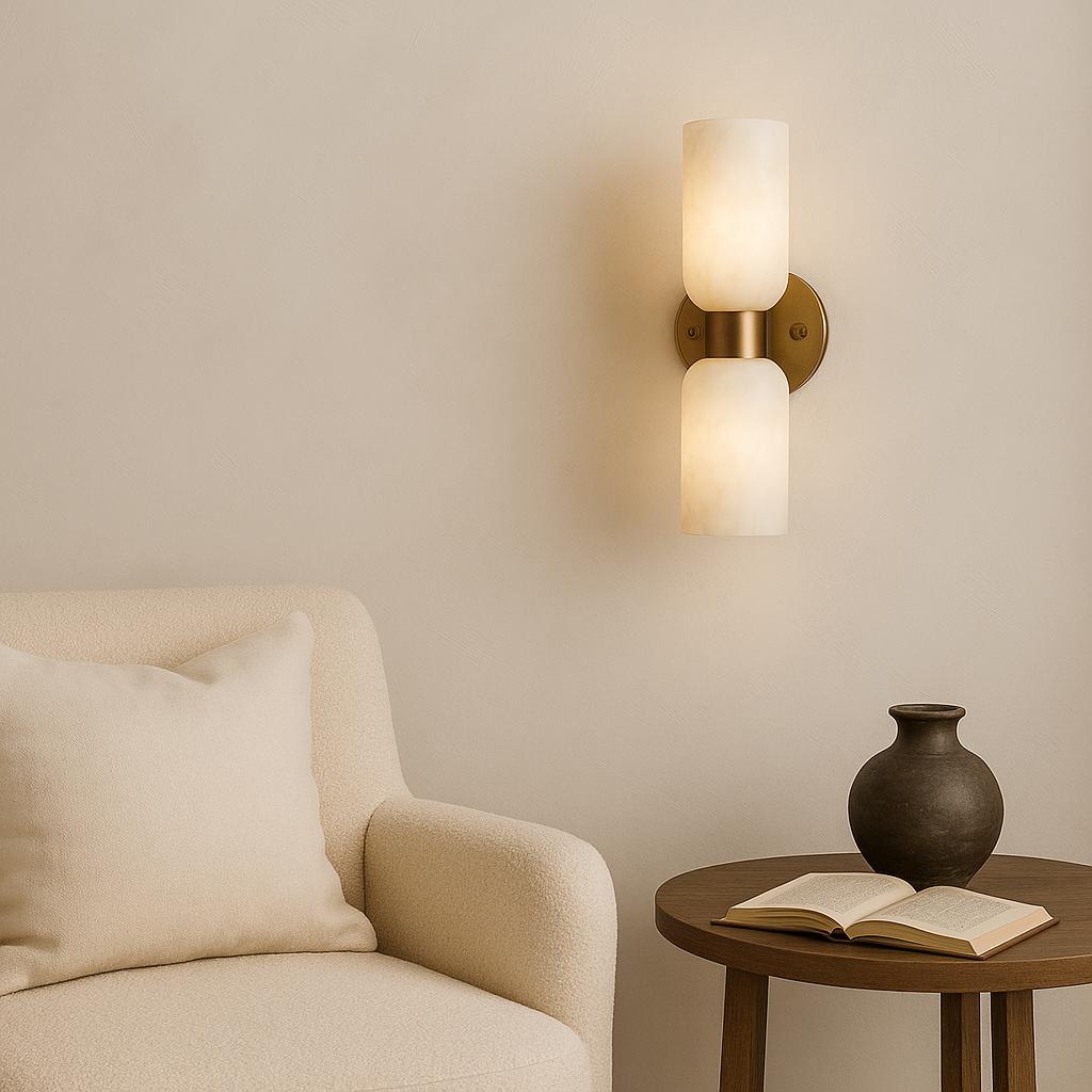Double Alabaster Sconce Light, Modern Wall Light Sconce, Wall Light Sconce, Brass Wall Lamp, Minimal Sconce Light, Mid Century Brass Light