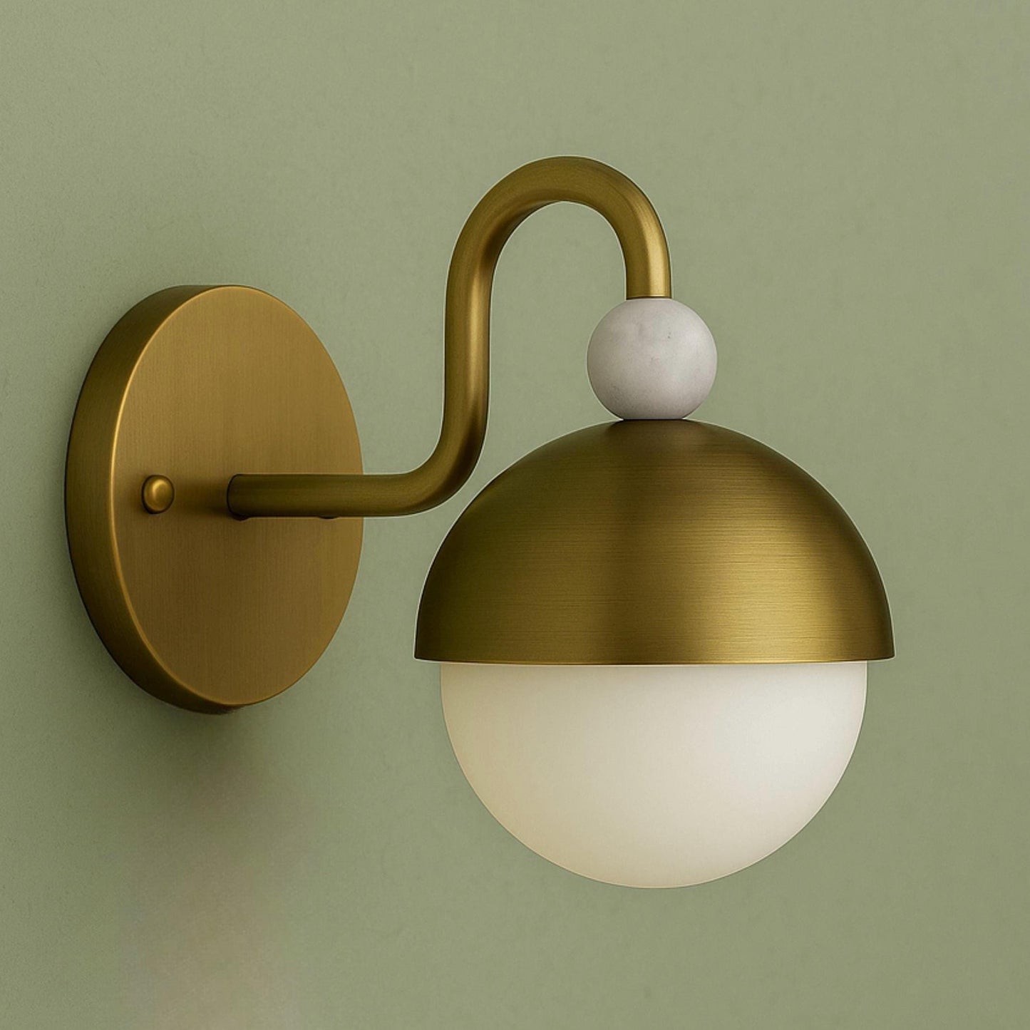 Marble Gemstone Brass Wall Sconce Light, Frosted Glass Sconce Light, Mid Century Modern Wall Sconce, Bathroom Vanity Light