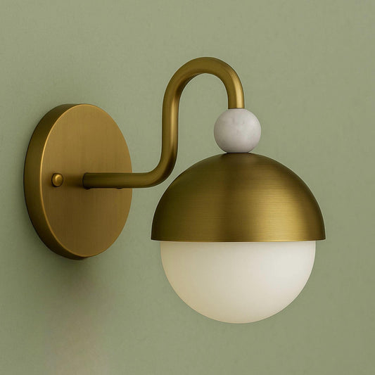Marble Gemstone Brass Wall Sconce Light, Frosted Glass Sconce Light, Mid Century Modern Wall Sconce, Bathroom Vanity Light