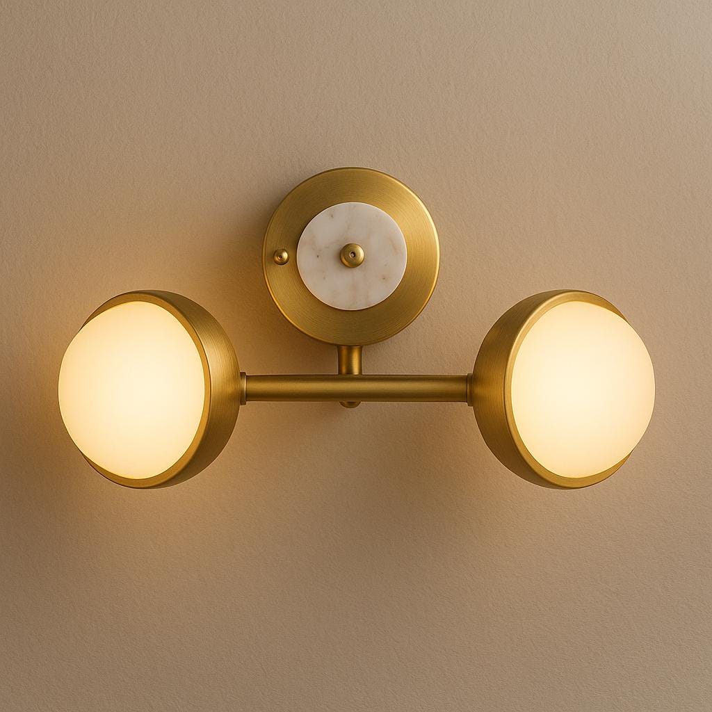 Brass Gemstone Wall Sconce Double Light, Modern Vanity Wall Light, Mid Century Wall Light Sconce, Solid Brass Indoor Wall Lamp