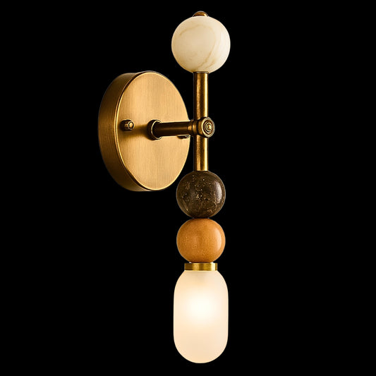 Mid Century Modern Sconce, Frosted Glass with Marble Gemstone Brass Wall Light Sconce, Bathroom Vanity, Indoor Wall Light