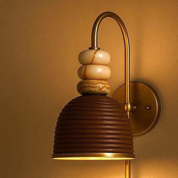 Bedside Wall Lamp, Marble Brass Wall Light Sconce, Luxury Mid Century Modern Leather Wall Sconce Light, Indoor Wall Light Fixture