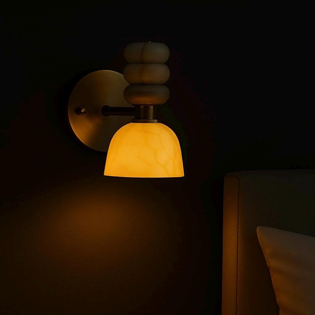 Alabaster Minimalist Wall Light Sconce with Gemstone, Mid Century Wall Sconce Light, Side bed Wall Light Fixture, Indoor Wall Lamp,