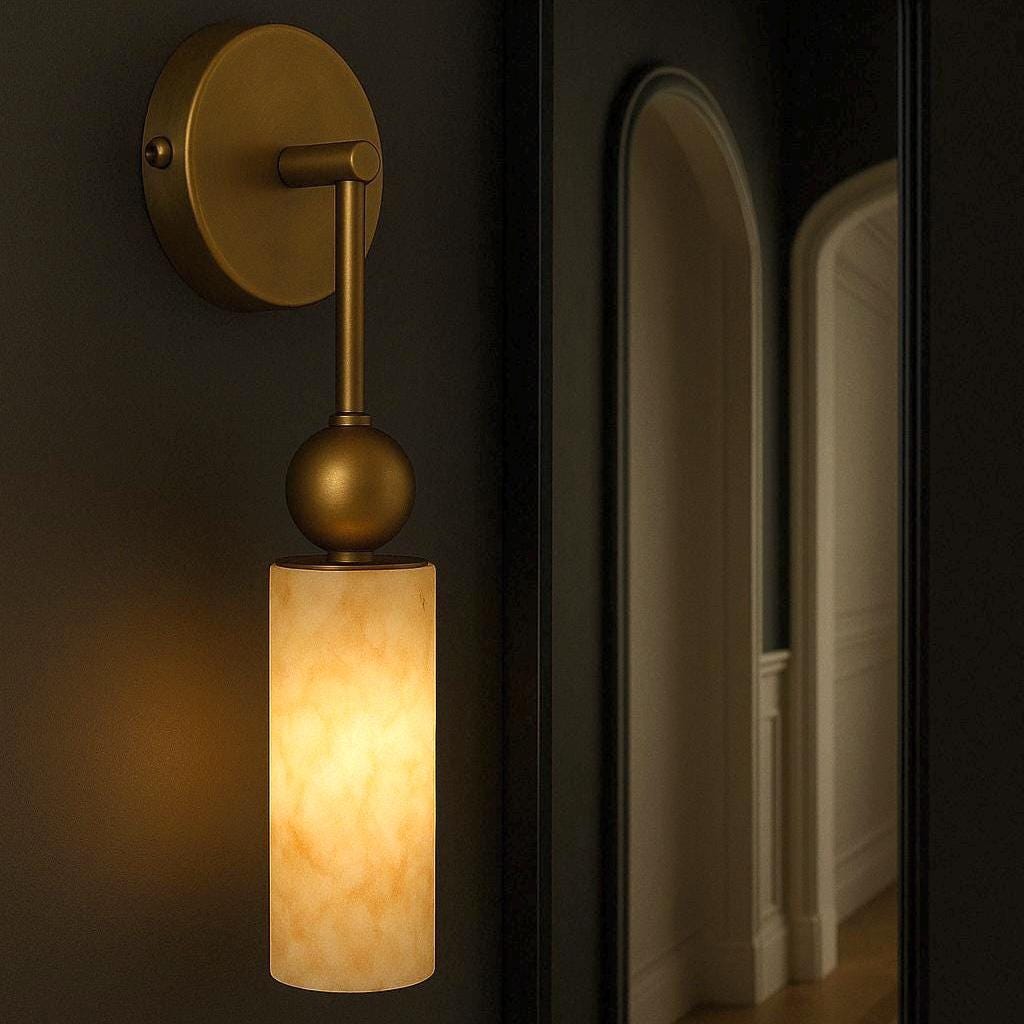 Alabaster Wall Lamp, Modern Brass Wall Light Sconce, Mid Century Wall Sconce Light, Indoor Wall Lamp, Bathroom Vanity Lights, Mirror Sconce