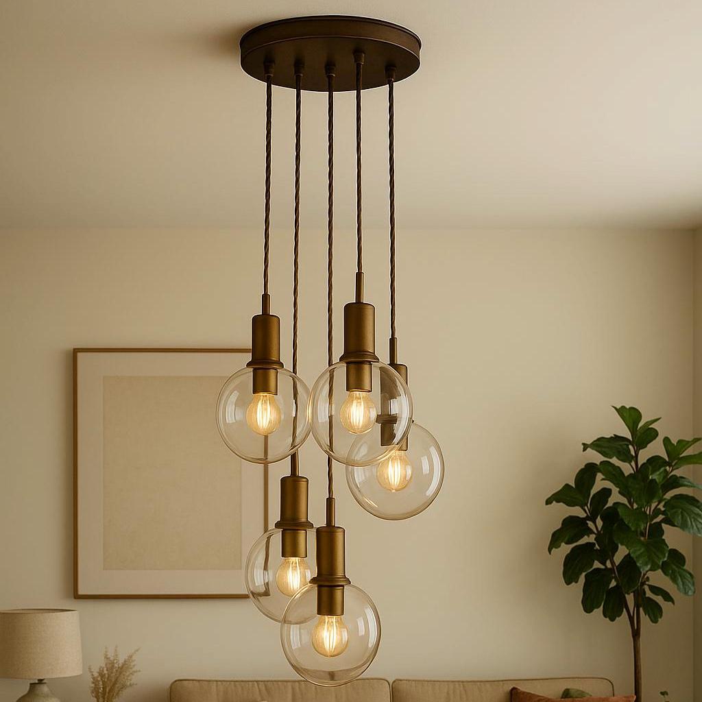 Set of 5 Chandelier Lighting, Blown Glass Pendant Light, Ceiling Light Fixture, Handmade Light Fixture, Modern Kitchen Island Chandelier