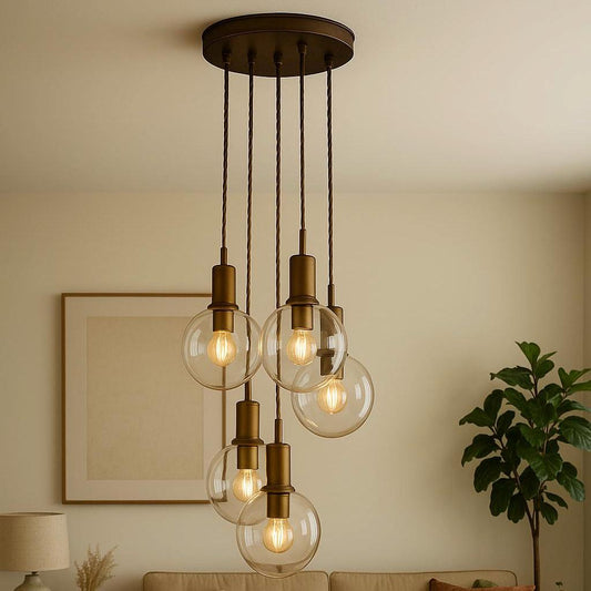 Set of 5 Chandelier Lighting, Blown Glass Pendant Light, Ceiling Light Fixture, Handmade Light Fixture, Modern Kitchen Island Chandelier