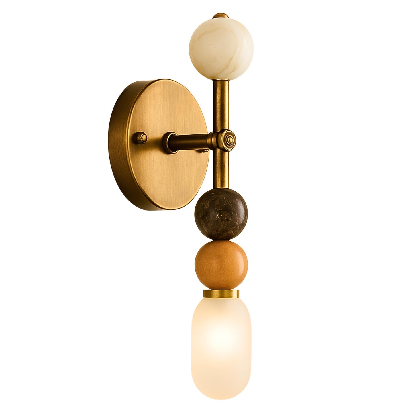 Mid Century Modern Sconce, Frosted Glass with Marble Gemstone Brass Wall Light Sconce, Bathroom Vanity, Indoor Wall Light