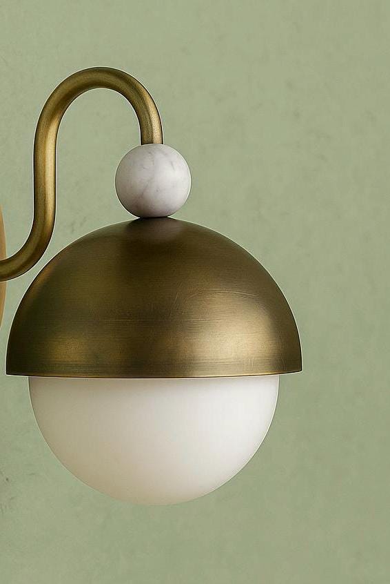 Marble Gemstone Brass Wall Sconce Light, Frosted Glass Sconce Light, Mid Century Modern Wall Sconce, Bathroom Vanity Light
