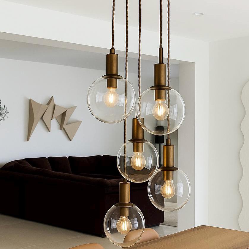 Set of 5 Chandelier Lighting, Blown Glass Pendant Light, Ceiling Light Fixture, Handmade Light Fixture, Modern Kitchen Island Chandelier