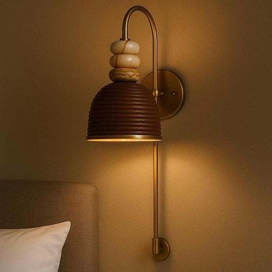 Bedside Wall Lamp, Marble Brass Wall Light Sconce, Luxury Mid Century Modern Leather Wall Sconce Light, Indoor Wall Light Fixture