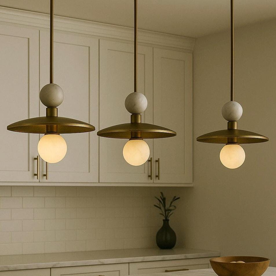 Brass Pendant Light, Marble Stone Chandelier Lighitng, Modern Brass Finish Ceiling Lamp, Light Pendant, Bedside Ceiling Lamp,