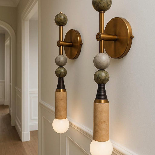 Gemstone Marble Wall Sconce Light, Brass Wall Light Sconce, Bedroom Light, Indoor Wall Light, Mid Century Modern Wall Sconce, Reading Lamp