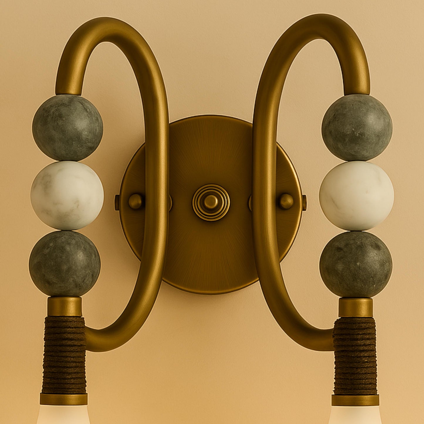 Double Loop Wall Light Sconce, Marble Stone Wall Sconce Lights, Mid Century Modern Wall Sconce Bedroom Wall Lamp, Indoor Wall Light
