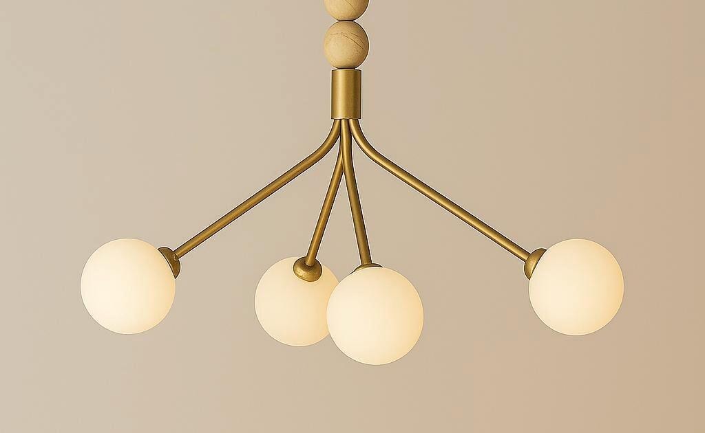 Brass Pendant Light, Handcrafted Brass Finish Chandelier Lighting, Mid Century Modern Chandelier, Frosted Glass Ceiling Light Fixture