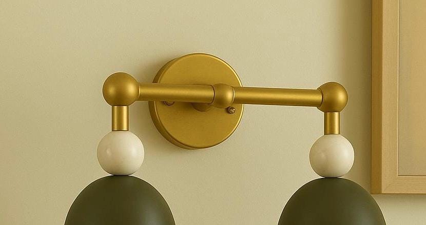 Double Brass Shade Wall Light Sconce, Bedroom Wall Lamp, Indoor Wall Light, Mid Century Modern Wall Sconce, Reading Lamp