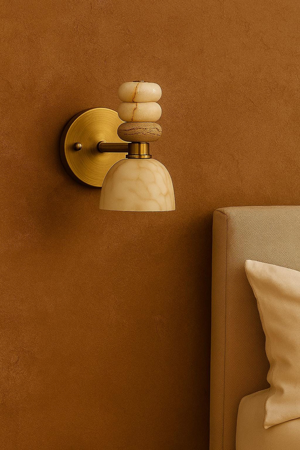 Alabaster Minimalist Wall Light Sconce with Gemstone, Mid Century Wall Sconce Light, Side bed Wall Light Fixture, Indoor Wall Lamp,