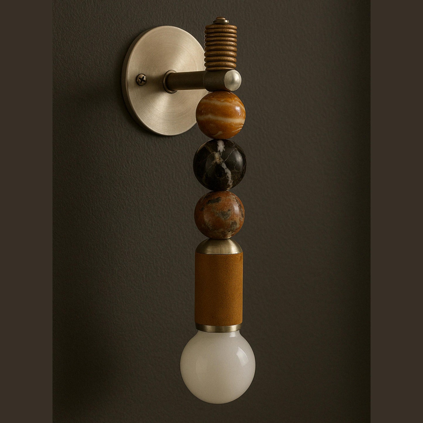 Marble Stone Wall Sconce Light, Brass Wall Light Sconce, Handcrafted Wall Lamp leather coated, Indoor Wall Light, Bathroom Lights