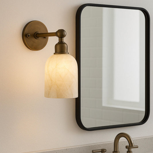Brass finish Wall Sconce Light with Alabaster Shade, Alabaster Wall Light Sconce, Bathroom Wall Sconce Light, Wall Lamp, Vanity Lighting