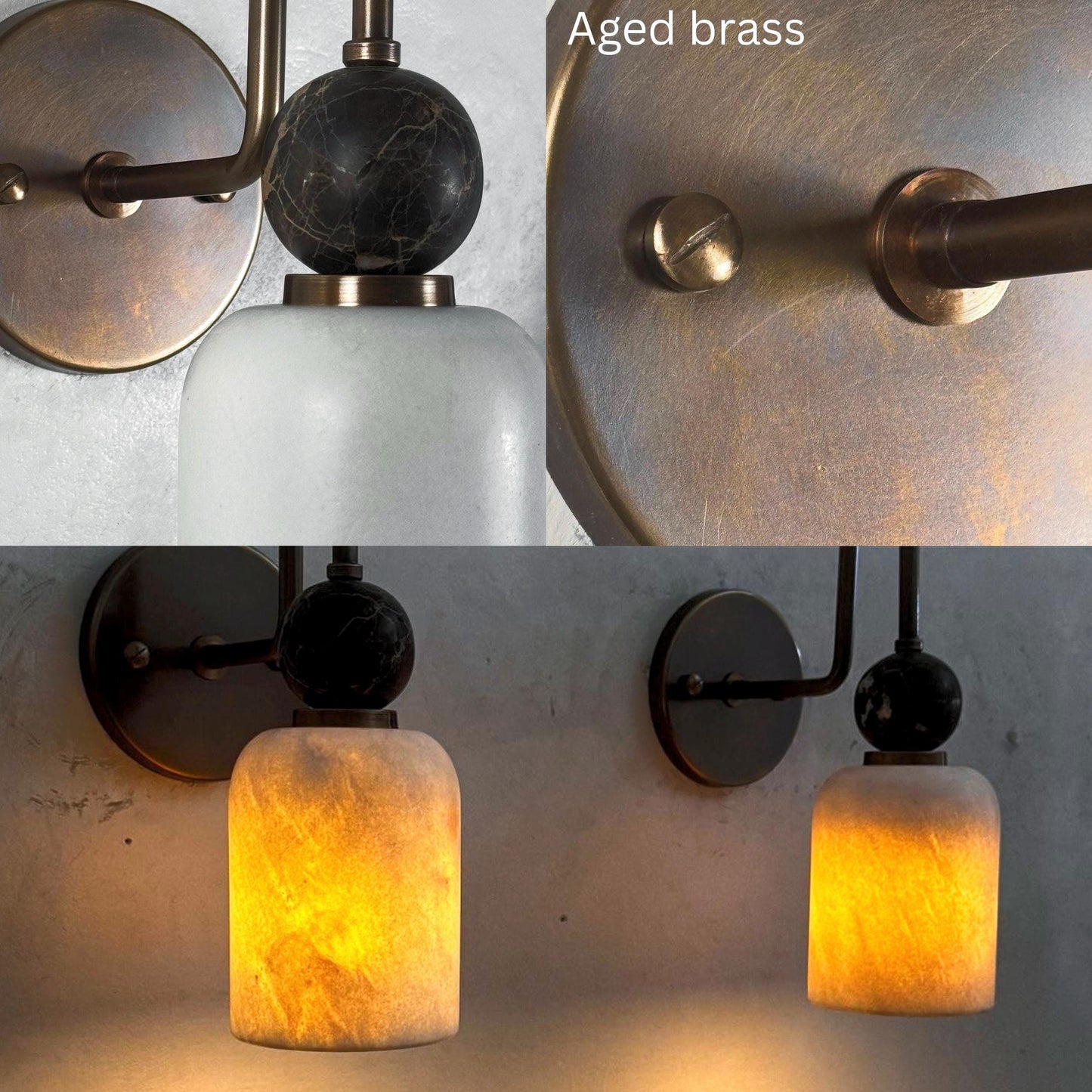 Mid Century Modern Alabaster Sconce, Vintage Wall Light Sconce, Brass Wall Lamp, Minimal Sconce Light, Modern Brass Light