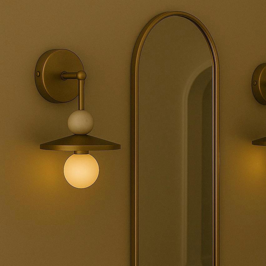 Mid Century Modern Brass Wall Sconce Light, Marble Stone Wall Light Sconce, Indoor Wall Lamp , Handcrafted Brass Light fixture