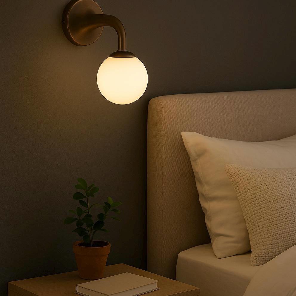 Hallway Wall Lamp, Bedside Brass Wall Light Sconce, Frosted Glass Sconce Light, Mid Century Wall Sconce, Reading Lamp, Indoor Wall Light