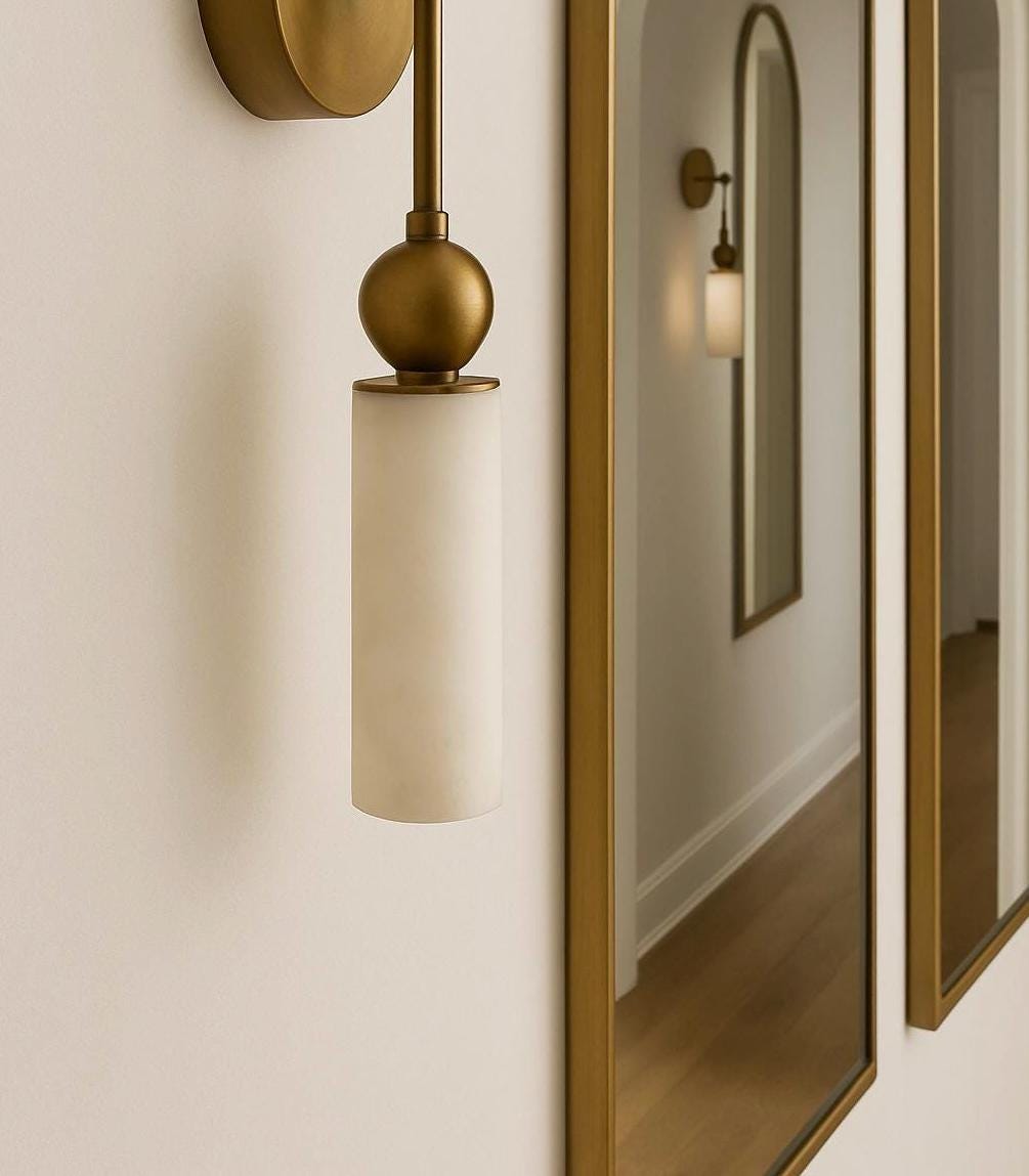 Alabaster Wall Lamp, Modern Brass Wall Light Sconce, Mid Century Wall Sconce Light, Indoor Wall Lamp, Bathroom Vanity Lights, Mirror Sconce