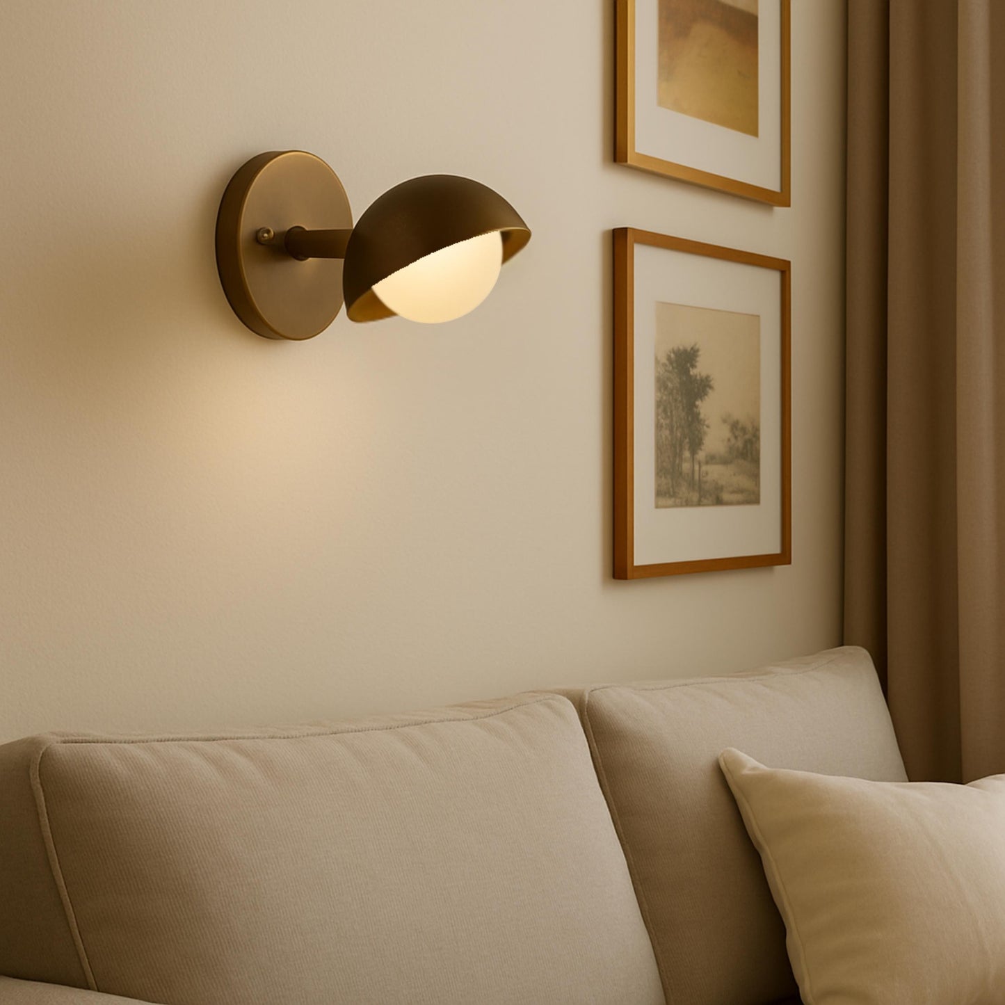 Brass Wall Sconce Light With Brass Shade and Frosted Glass, Bathroom Vanity Light, Minimal Sconce Light