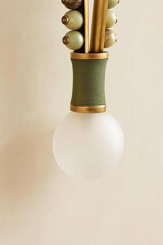 Mid-Century Modern Double Globe Wall Sconce Light, Handmade Brass Vanity Light, Marble Bead Fixture for Bathroom, Hallway, or Office Decor