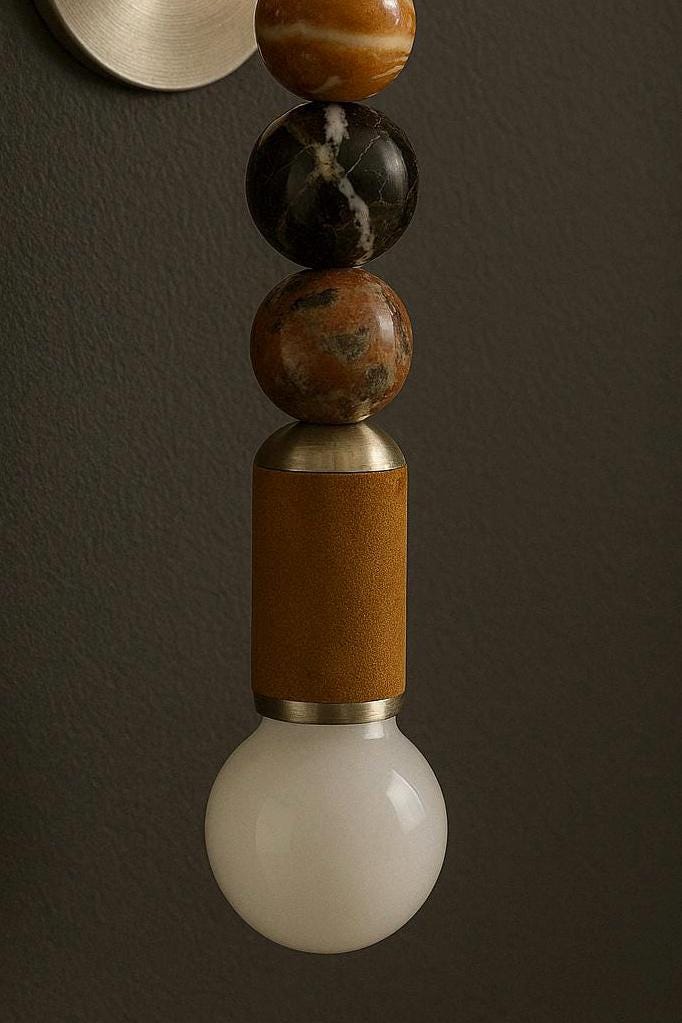 Marble Stone Wall Sconce Light, Brass Wall Light Sconce, Handcrafted Wall Lamp leather coated, Indoor Wall Light, Bathroom Lights
