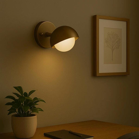 Brass Wall Sconce Light With Brass Shade and Frosted Glass, Bathroom Vanity Light, Minimal Sconce Light